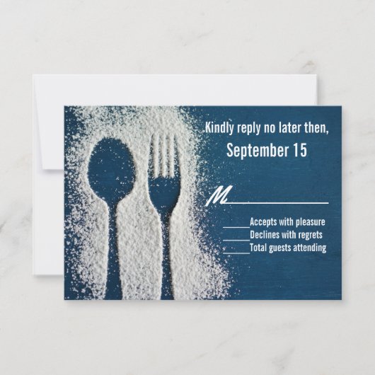 Blau mit Mehl Silverware Occasion RSVP Card (Vorderseite)