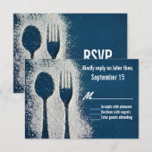 Blau mit Mehl Silverware Occasion RSVP Card Karte (Vorne/Hinten)