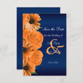 Blau mit Orange Rose & Daisy Save the Date (Vorne/Hinten)
