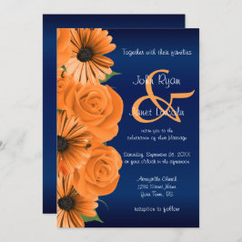 Blau mit Orange Rose & Daisy Wedding Einladungen
