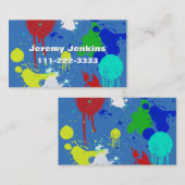 Blau mit Paint Splashes Business Card Visitenkarte (Vorne/Hinten)