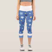Blau mit passendem gelben Stern High Waisted Capri (Vorderseite)