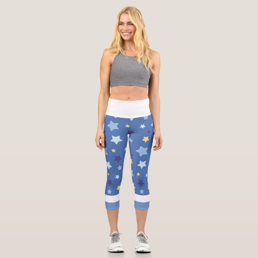Blau mit passendem gelben Stern High Waisted Capri (Vorderseite)