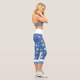 Blau mit passendem gelben Stern High Waisted Capri Leggings