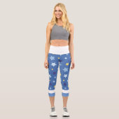 Blau mit passendem gelben Stern High Waisted Capri Leggings (Vorderseite)
