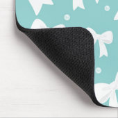 Blau mit Perlen und weißem Bogen Coquette Mousepad (Ecke)