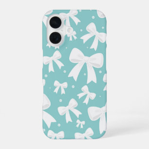 Blau mit Perlen und weißen Schleifen Coquette iPhone 16 Hülle