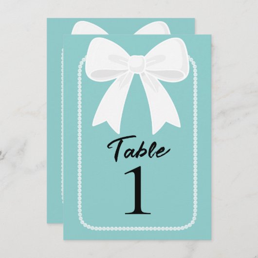 Blau mit Perlen Weißbuchten Coquette Tischnummer (Vorne/Hinten)