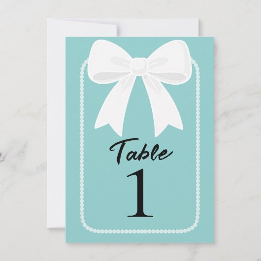 Blau mit Perlen Weißbuchten Coquette Tischnummer (Rückseite)