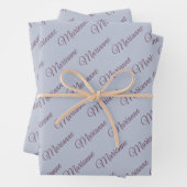 Blau mit Pflaumentext. Geschenkpapier Set (Beispiel)
