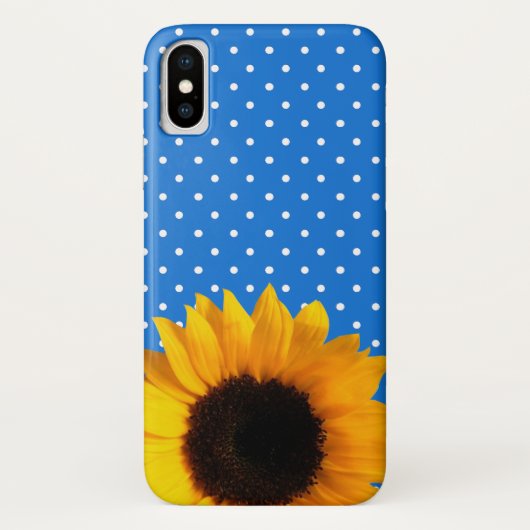 Blau mit Polka Dots und Sunflower iPhone X Case (Rückseite)