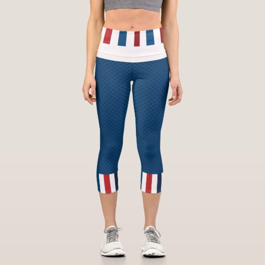 Blau mit Rot, Weiß, Blaue Streifen Waisted Capris (Vorderseite)