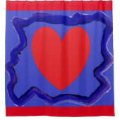 Blau mit rotem Herzdesign Duschvorhang (Vorderseite)