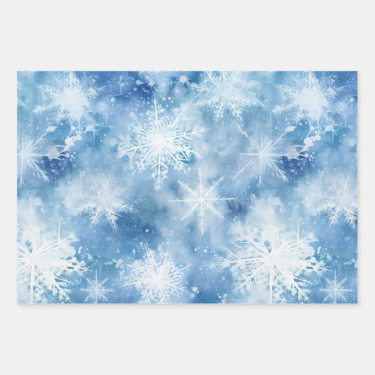 Blau mit Schneeflocken Wasserfarbenstil Geschenkpapier Set (Vorderseite 2)