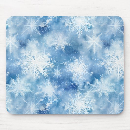 Blau mit Schneeflocken Wasserfarbenstil Mousepad (Vorne)