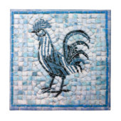 Blau mit schwarzem Mosaikhühnerdesign Fliese (Vorderseite)