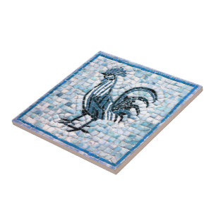 Blau mit schwarzem Mosaikhühnerdesign Fliese