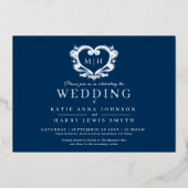 Blau mit silberfarbenem Foto Folieneinladung (Vorderseite)