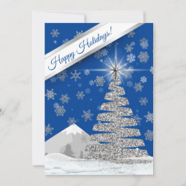 Blau mit Silver Christmas Tree Foto Feiertagskarte