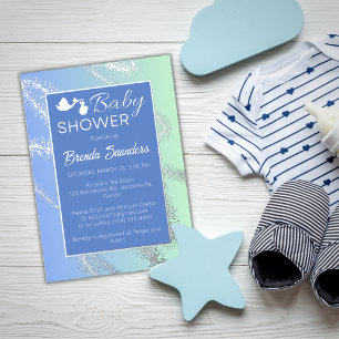 Blau mit Silver Foil Baby Dusche laden Folien Feiertagskarte