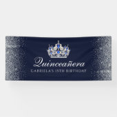 Blau mit Silver Glitzer Quinceanera Banner (Horizontal)
