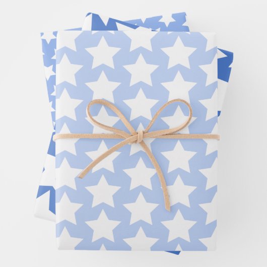 Blau mit Spaß, Muster der weißen Sterne Geschenkpapier Set (Beispiel)