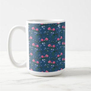 BLAU MIT TINUIERLICHEN BLUE BLUMEN UND PINKROSEN KAFFEETASSE