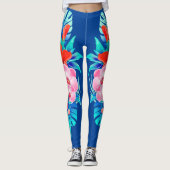 Blau mit tropischen Blume Leggings (Vorderseite)