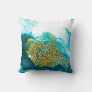 Blau mit vergoldeter Glitzer Flüssigkunst, kreativ Kissen