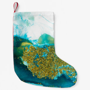 Blau mit vergoldeter Glitzer Flüssigkunst, kreativ Kleiner Weihnachtsstrumpf