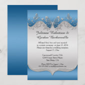 Blau mit Verzierten Silberschmetterlingen Post Wed Einladung (Vorne/Hinten)