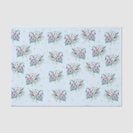 Blau mit violetten Blumen und goldenen Punkten Seidenpapier