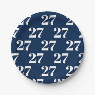 Blau mit W/Initial, White Letter Number Pappteller