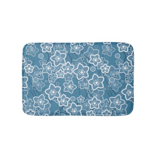 blau mit Weiß, blau, Blume, blumig, rustikal, fa Badematte (Vorderseite)