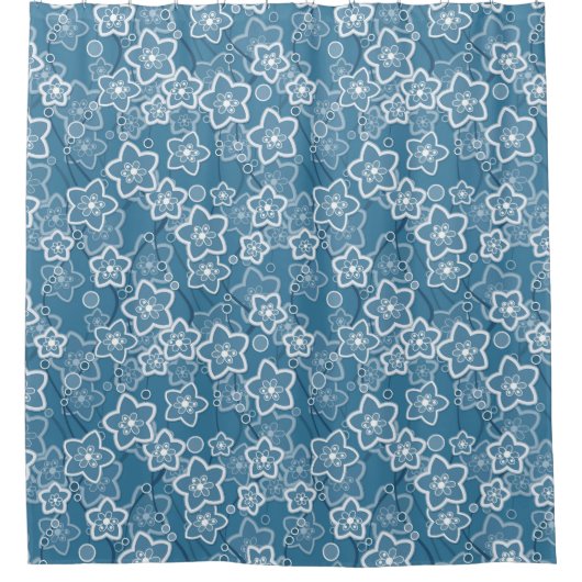 blau mit Weiß, blau, Blume, blumig, rustikal, fa Duschvorhang (Vorderseite)