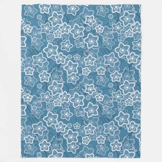 blau mit Weiß, blau, Blume, blumig, rustikal, fa Fleecedecke (Vorderseite)