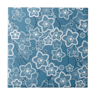 blau mit Weiß, blau, Blume, blumig, rustikal, fa Fliese