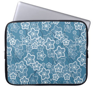 blau mit Weiß, blau, Blume, blumig, rustikal, fa Laptopschutzhülle