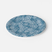blau mit Weiß, blau, Blume, blumig, rustikal, fa Pappteller (Schrägansicht)
