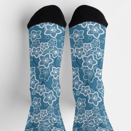 blau mit Weiß, blau, Blume, blumig, rustikal, fa Socken (Oben)