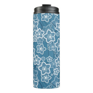 blau mit Weiß, blau, Blume, blumig, rustikal, fa Thermosbecher