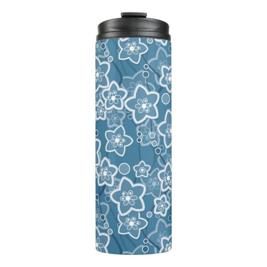 blau mit Weiß, blau, Blume, blumig, rustikal, fa Thermosbecher (Vorderseite)