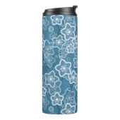 blau mit Weiß, blau, Blume, blumig, rustikal, fa Thermosbecher (Nach links gedreht)