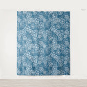 blau mit Weiß, blau, Blume, blumig, rustikal, fa Wandteppich (Vorderseite)