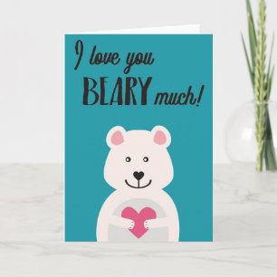 Blau mit weißem Bären rosa Herz Wortwitz Valentins Karte
