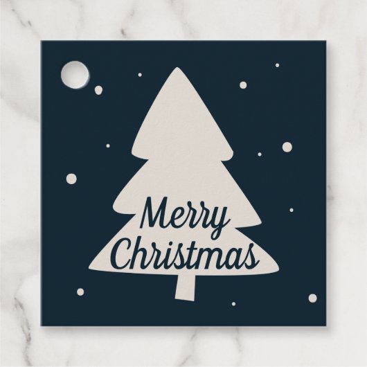 Blau mit weißem Kiefer und Schneeflocken Weihnacht Geschenkanhänger (Vorderseite)