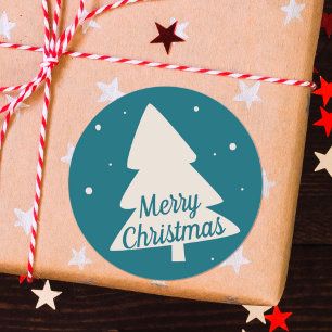 Blau mit weißem Kiefer und Schneeflocken Weihnacht Runder Aufkleber