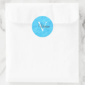 Blau mit weißem Monogramm Runder Aufkleber (Tasche)