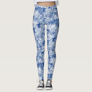 Blau mit weißem tropischem Muster Leggings