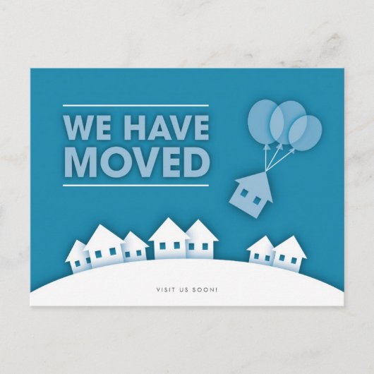 Blau mit weißen Häusern Neue Adresse Postkarte (Vorderseite)